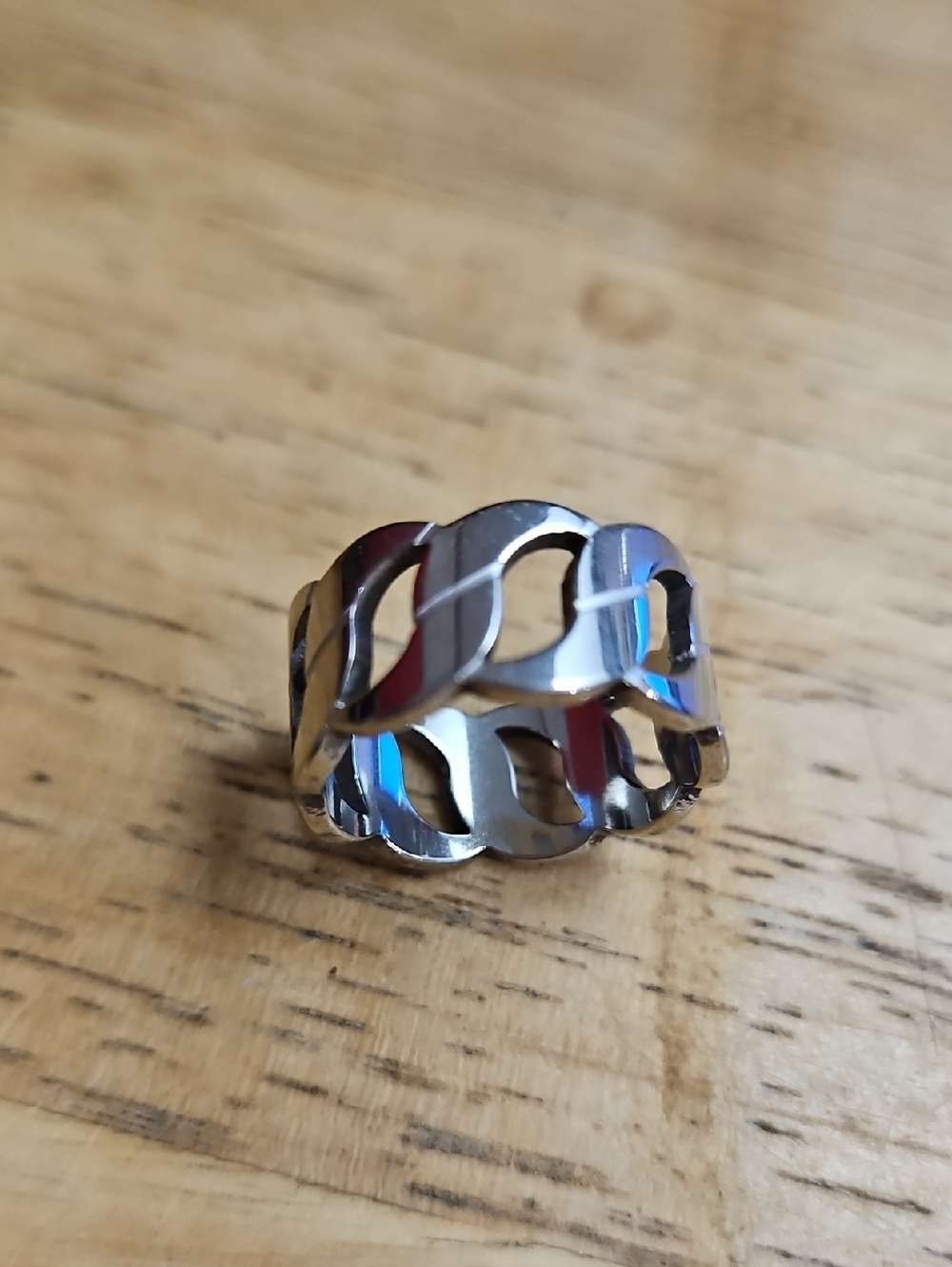 Stainless Steel Curb Chain Shape Ring - Cuban Link Wide Ring - Silver - Size 6.5